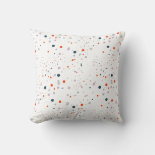 Modern white with orange, navy and grey dots throw pillow