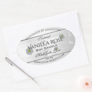 Modern White Wood Grain Product Label Daisy Flower