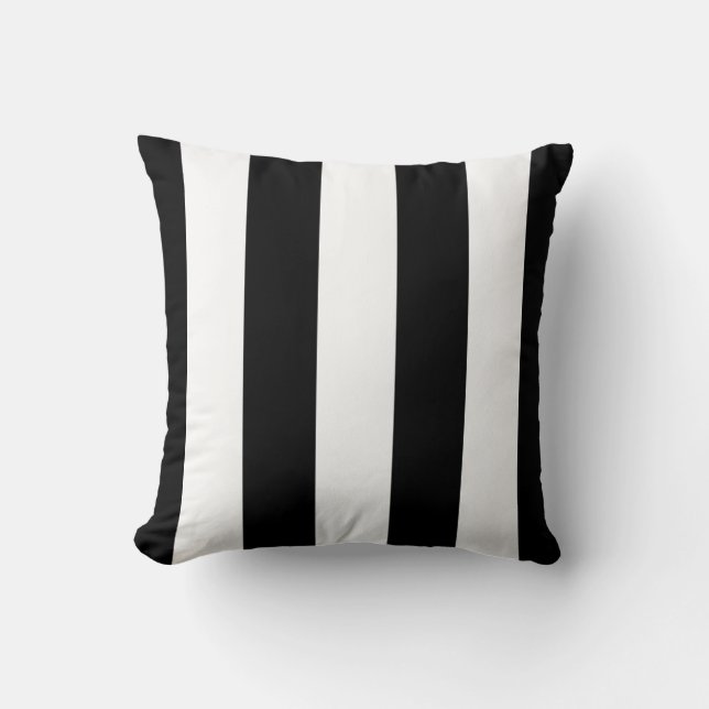 Modern Wide Bold Black and White Stripes Pattern Throw Pillow (Front)