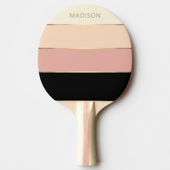 Modern Wide Stripes Gold Monogram Name Girly Ping Pong Paddle (Front)
