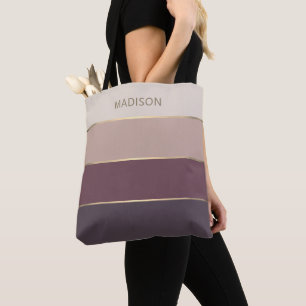 Modern Wide Stripes Gold Monogram Name Tote Bag