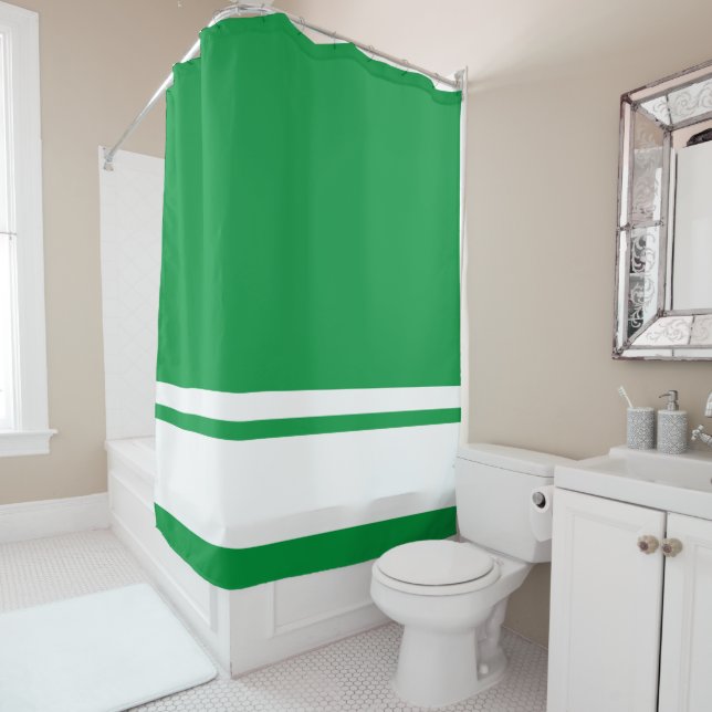 Modern Wide White Racing Stripes On Kelly Green (In Situ)