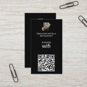Modern Wifi Logo QR Code on Black Business Card
