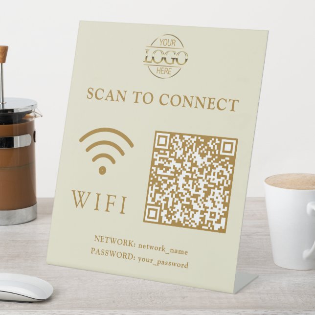 Modern Wifi Password & Network | QR Code Logo Pedestal Sign (In SItu)