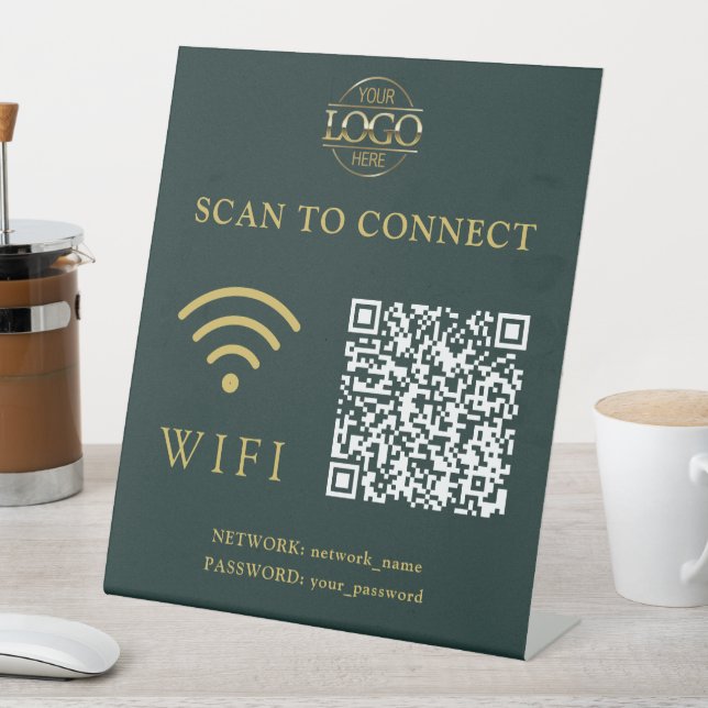 Modern Wifi Password & Network | QR Code Logo Pedestal Sign (In SItu)