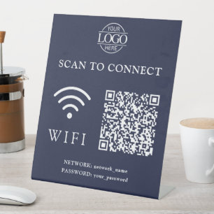 Modern Wifi Password & Network   QR Code Logo Pedestal Sign