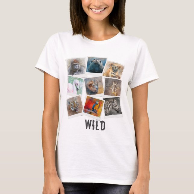 Modern  Wild Animal Photo Frame Collage T-Shirt (Front)