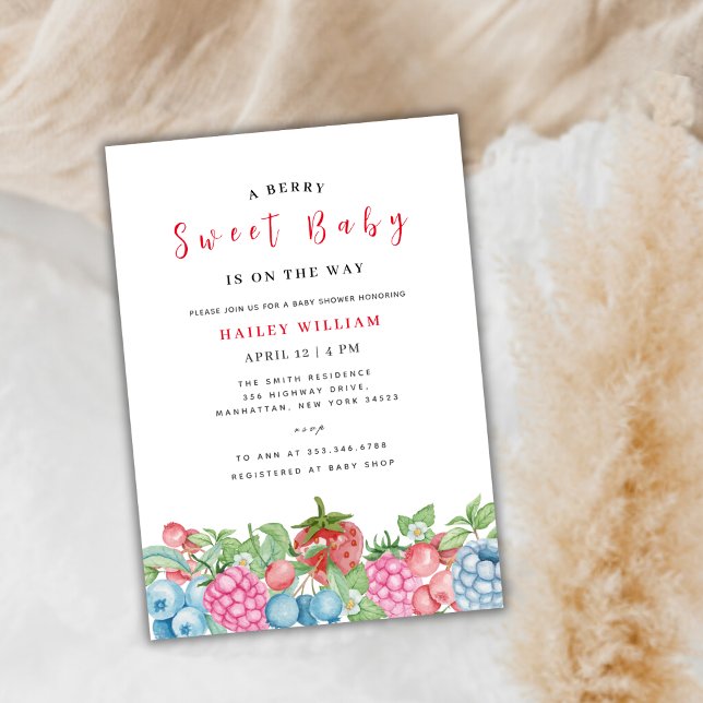 Modern Wild Berry Sweet Baby Shower Invitation (Modern Wild Berry Sweet Baby Shower In Invitation)