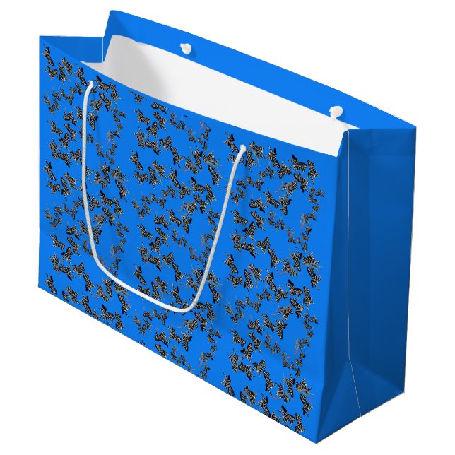 Modern wild blue zebra large gift bag (Front Angled)