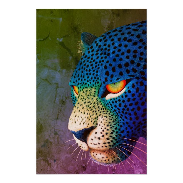 Modern Wild Cat Portrait with Red Eyes Poster (Front)