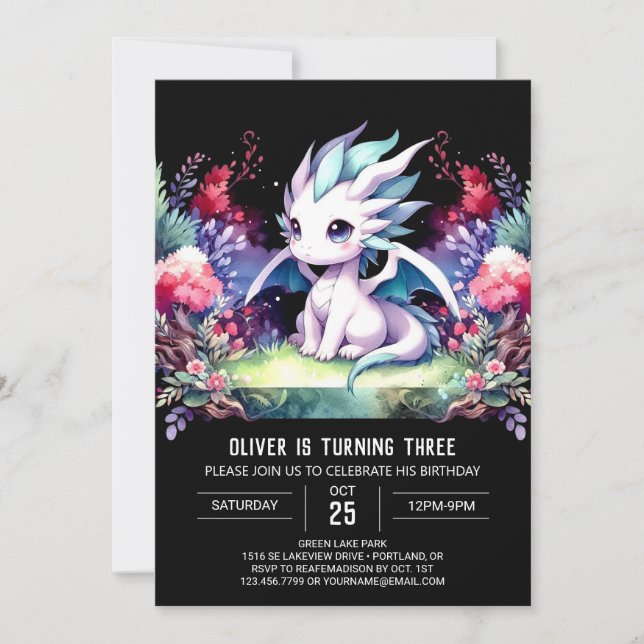 Modern Wild Dragon Birthday Invitation (Front)