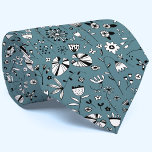 Modern Wild Flower Line Art Tie<br><div class="desc">Modern inky black and white drawings of wild flowers on a teal green background. Original art by Nic Squirrell.</div>