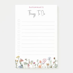 Modern Wild Flowers Personalized To Do List Post-it Notes