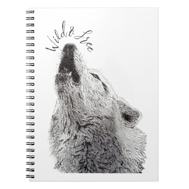 Modern Wild & Free Script Howling Wolf Fine Art Notebook (Front)