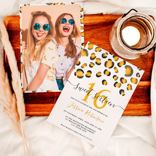 Modern wild leopard watercolor pattern Sweet 16 Invitation (Creator Uploaded)
