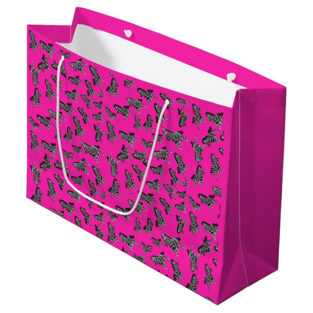 Modern wild pink zebra large gift bag (Front Angled)