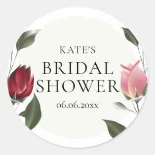 Modern Wild Rose Floral Bridal Shower Favour Classic Round Sticker