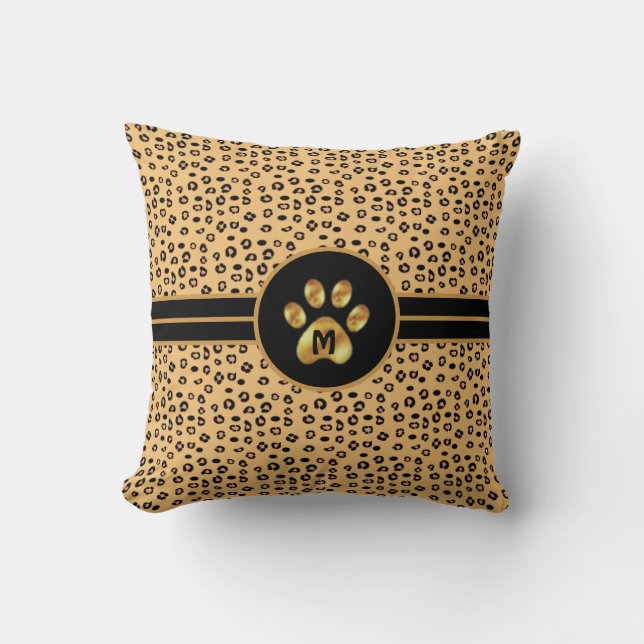 Modern Wild Tiger Pattern & Paw Throw Pillow (Front)