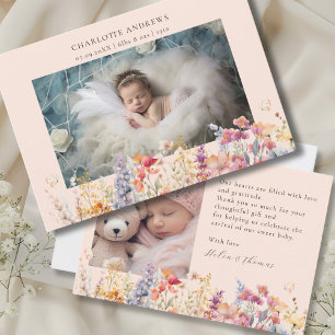Modern, Wildflower, 2 Photo New Baby Thank You  Card