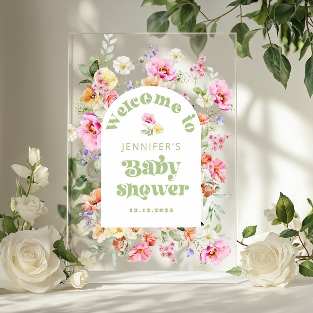 Modern Wildflower Arch Baby shower Welcome Acrylic Sign (Creator Uploaded)