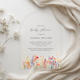 Modern, Wildflower, Baby Shower Acrylic Invitations