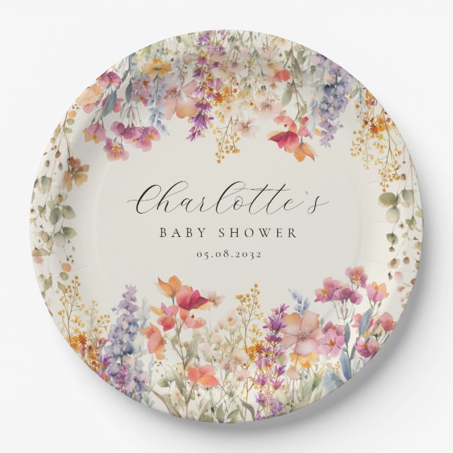Modern, Wildflower Baby Shower  Paper Plate (Front)