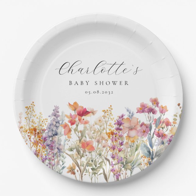 Modern, Wildflower Baby Shower  Paper Plate (Front)