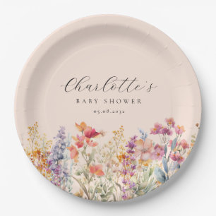 Modern, Wildflower Baby Shower Paper Plate