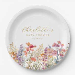 Modern, Wildflower Baby Shower  Paper Plate