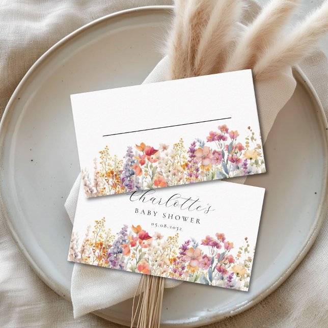 Modern, Wildflower Baby Shower Place Card (Custom Modern Wildflower Baby Shower Place Card)