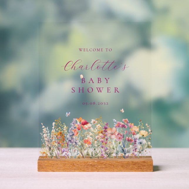 Modern, wildflower Baby Shower Welcome Acrylic Sign (Neutral)
