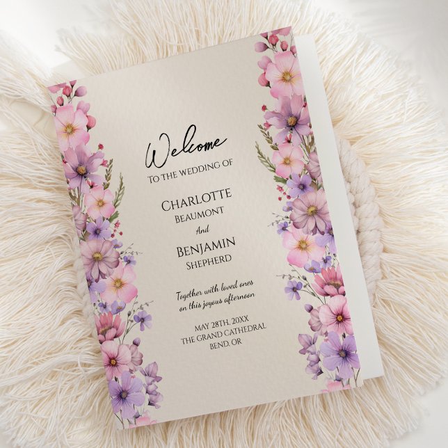 Modern Wildflower Beige Wedding Folded Program (Creator Uploaded)