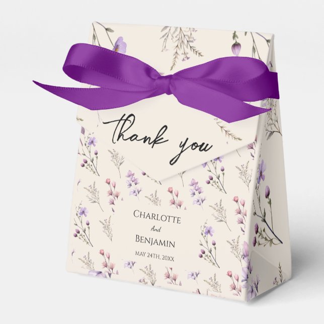 Modern Wildflower Beige Wedding Thank You Favor Box (Front Side)