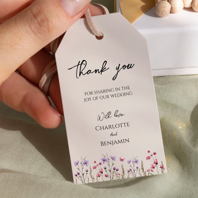 Modern Wildflower Beige Wedding Thank You Gift Tag (Creator Uploaded)