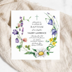 Modern Wildflower Boho Baptism Invitation