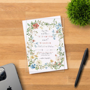 Modern Wildflower Boho Watercolor Wedding Acrylic Invitations