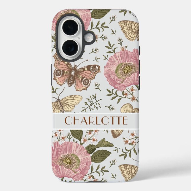 Modern Wildflower Botanical Floral Grey Monogram Case-Mate iPhone Case (Back)