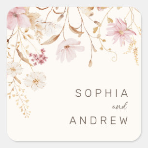 Modern Wildflower Botanical Garden Wedding Square Sticker