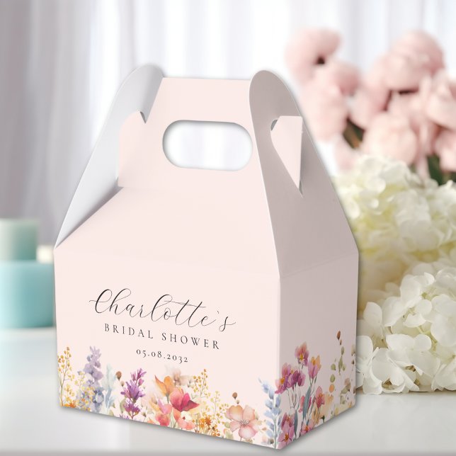 Modern, wildflower, bridal shower favor box (Modern, wildflower, bridal shower favor boxes with your name and date.)