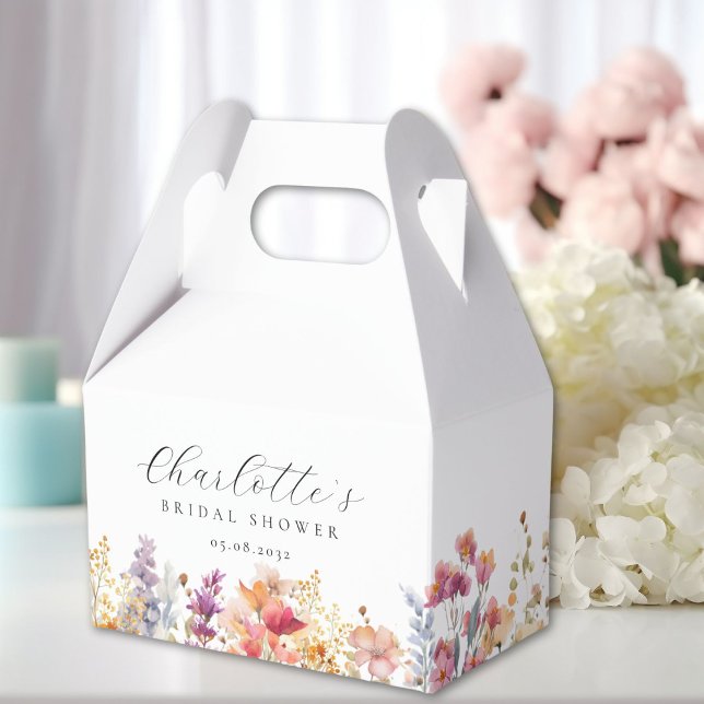Modern, wildflower, bridal shower favor box (Modern, wildflower, bridal shower favor boxes with your name and date.)
