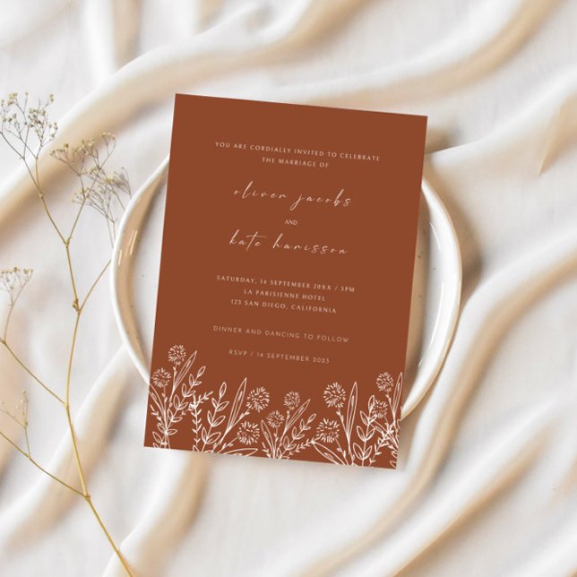 Modern Wildflower Burnt Orange Wedding Invitation (Creator Uploaded)