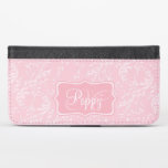 Modern wildflower damask pink cell flap wallet<br><div class="desc">Stylish modern wildflower damask patterned graphic cell phone flap wallet case. Customize the with your name and one monogram initial,  currently reads Poppy M. Original pattern and design by Sarah Trett.</div>