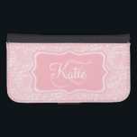 Modern wildflower damask pink cell flap wallet<br><div class="desc">Stylish modern wildflower damask patterned graphic cell phone flap wallet case. Customize the with your name and one monogram initial,  currently reads Katie F. Original pattern and design by Sarah Trett.</div>