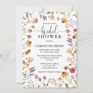 Modern Wildflower Elegant Boho Bridal Shower Invitation