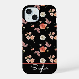 Modern Wildflower Floral Pattern Script Name iPhone 15 Case