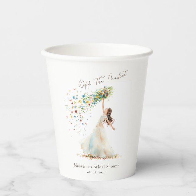 Modern Wildflower Floral Toss Bridal Shower Paper Cups (Front)