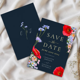 Modern Wildflower Gold Blue Wedding