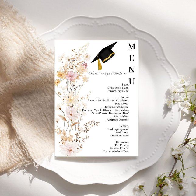 Modern Wildflower Graduation Party Menu Card (Creator Uploaded)