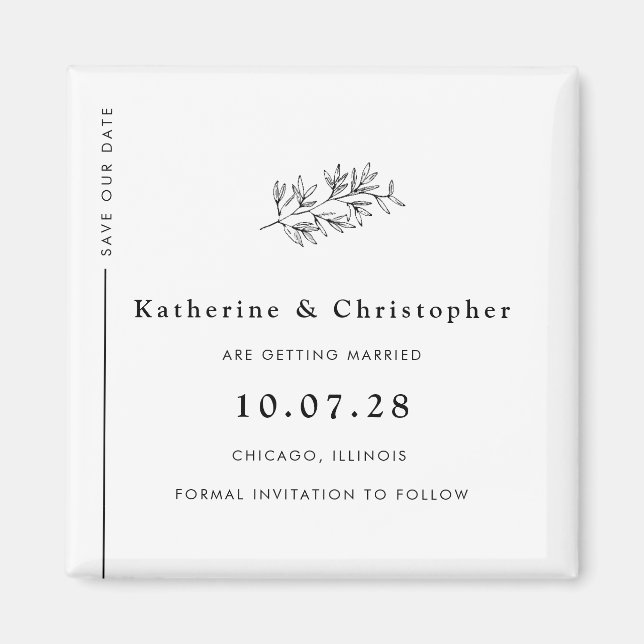 Modern Wildflower Line Art Save the Date Magnet (Front)