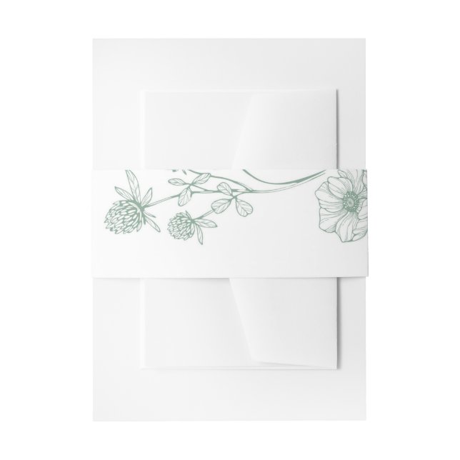 Modern Wildflower Minimal Sage Green Wedding Invitation Belly Band (Front Example)